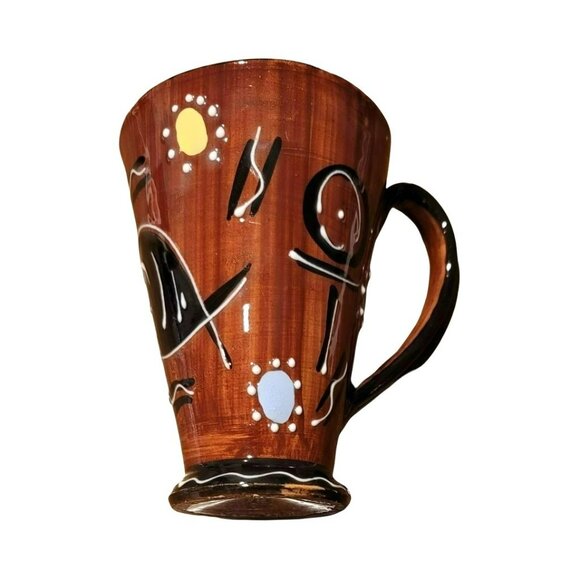 Majolica Coffee Mug Art Pottery Brown Tea Hand Painted Fish Design RB108 - Picture 3 of 6